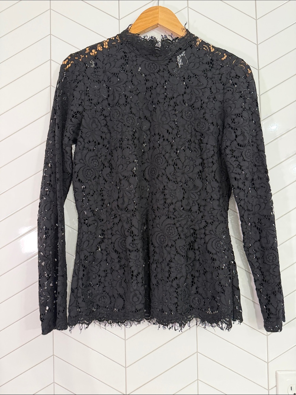 H&M Black Lace Peplum Long-Sleeve High Neck Top/ M